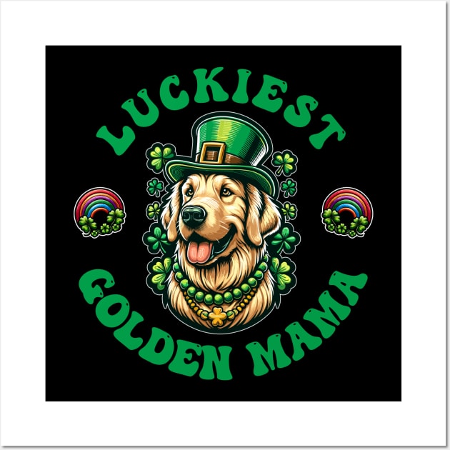 Luckiest Golden Mama - St Patricks Day Golden Retriever Wall Art by eighttwentythreetees